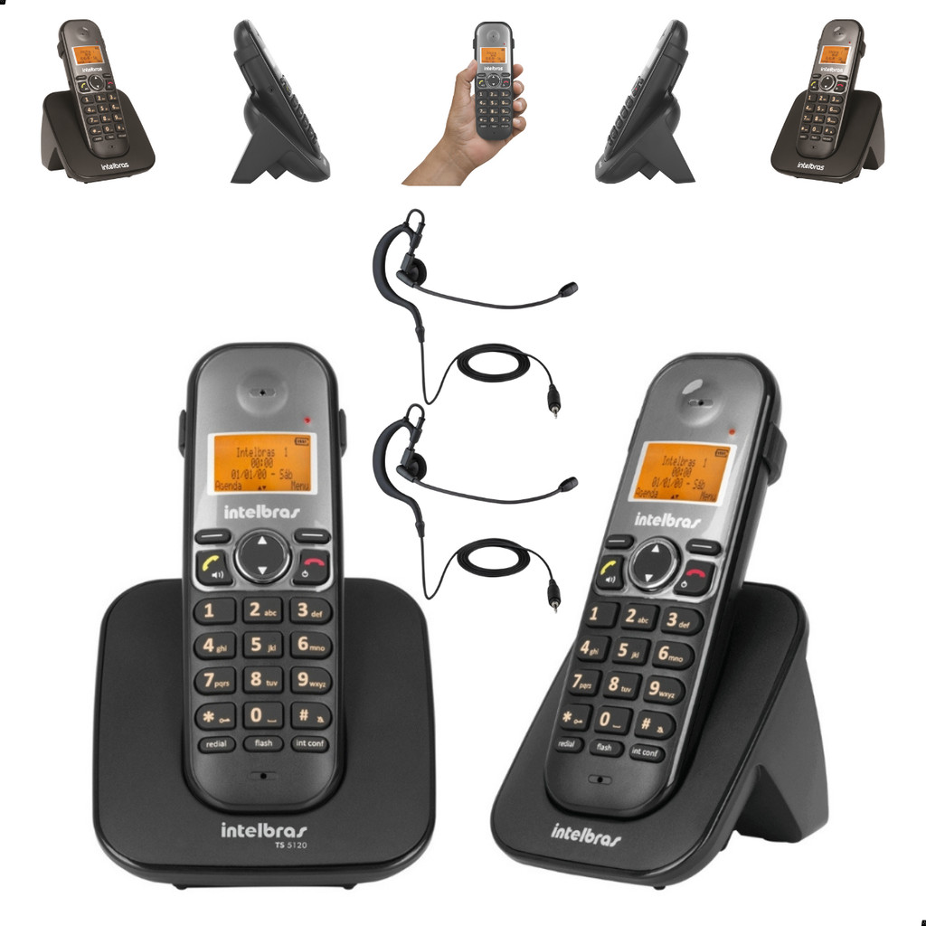 Aparelho Telefônico Intelbras TS 5120 + Ramal TS 5121 com Bina Viva Voz e Fone Headset Incluso