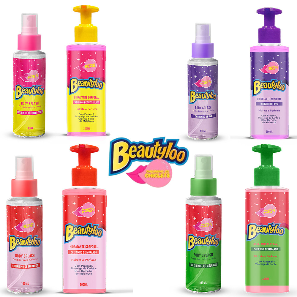 Kit Body Splash e Hidratante Corporal Cheirinho De Chiclete Beautyloo Face Beautiful