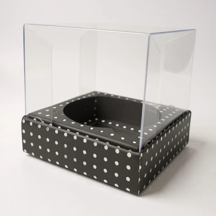 Caixa Mini Bolo M (7x7x7cm) Preto com Bolinhas Brancas - 10 unidades - Assk - Rizzo