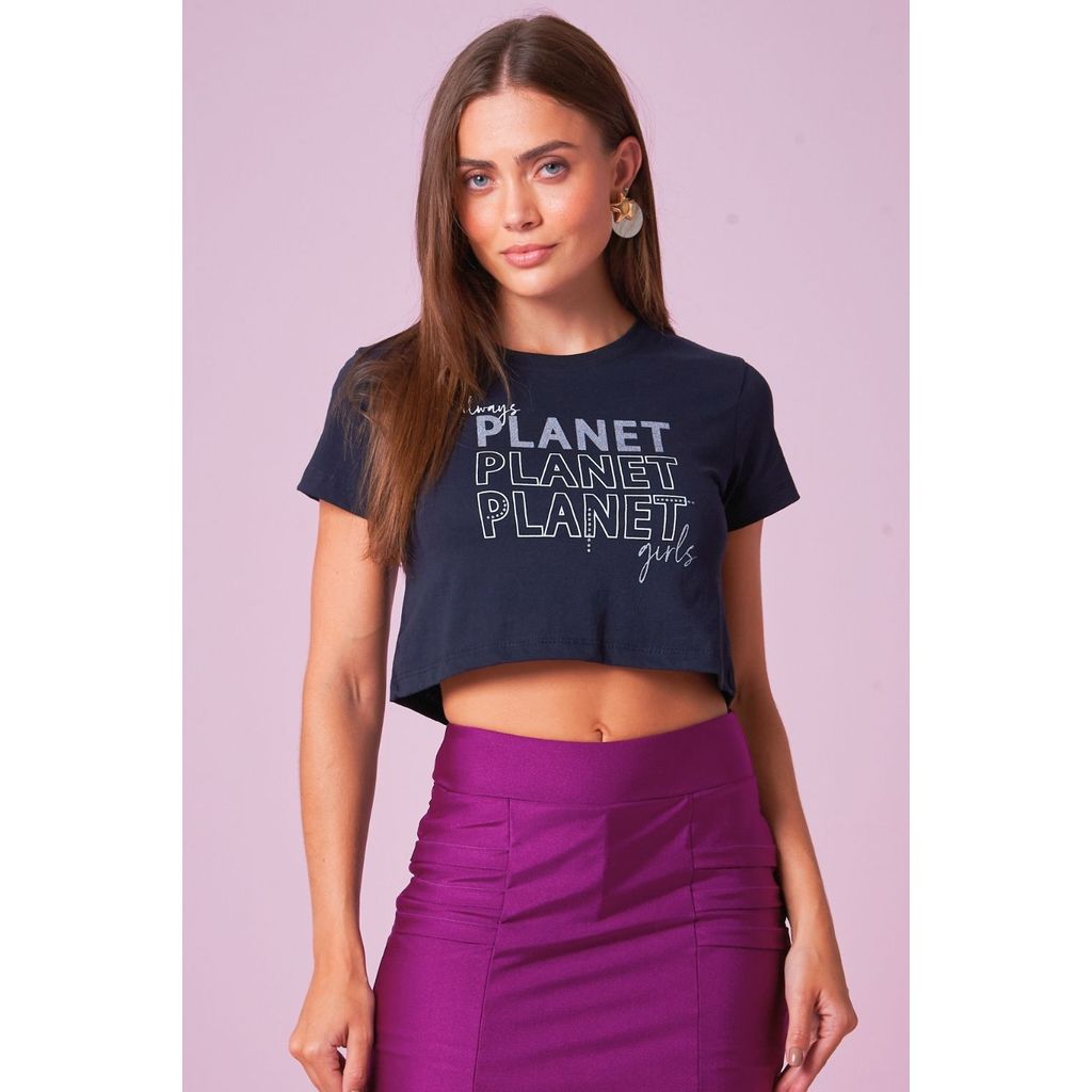 Cropped Feminino Logo Always Planet Girls Preto