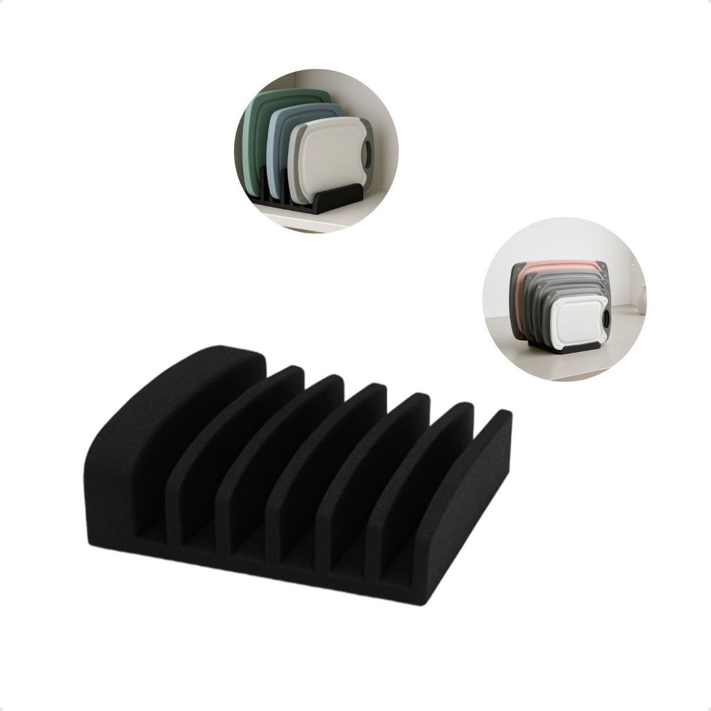 Suporte Organizador Vertical Para Tábuas De Corte e Panelas Rack De Cozinha Preto Com 6 Divisórias Acessório Prático