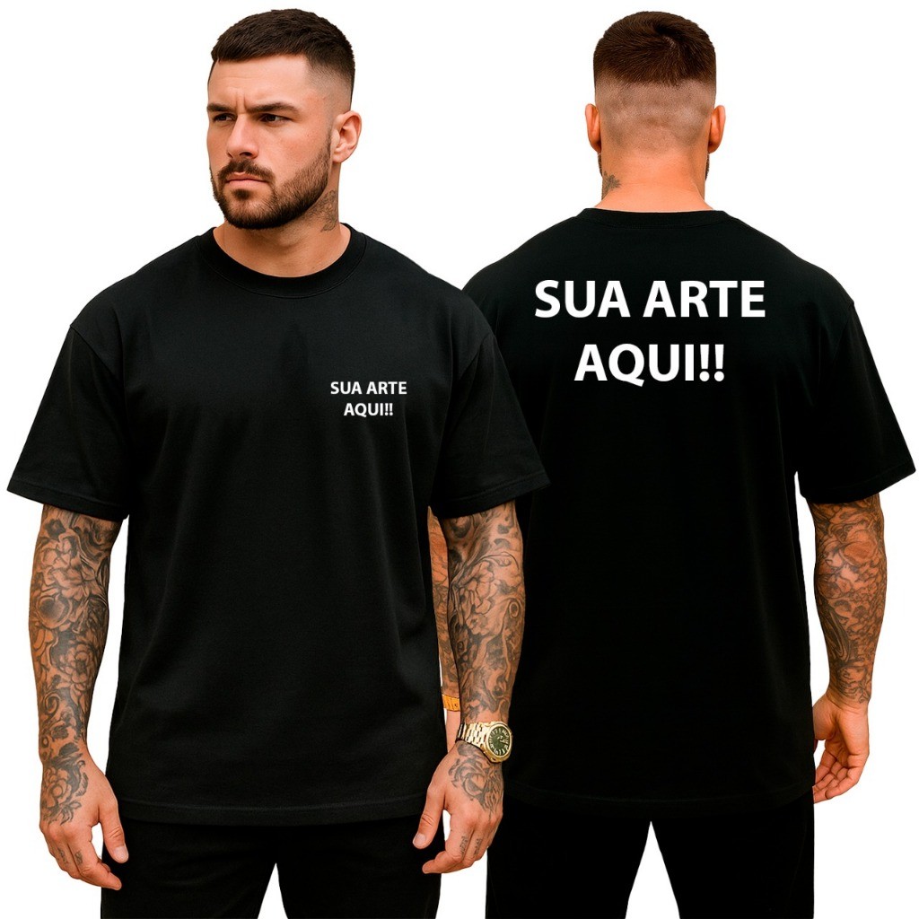Camiseta Oversized Streetwear Masculina Gola Alta Moda Tendência Sua Arte Frase Logo Foto Exclusiva  Personalizada
