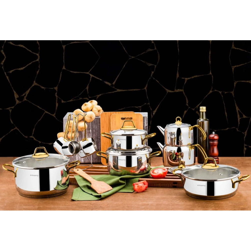 Conjunto de 12 peças de panela antiaderente de aço inoxidável: 5 panelas de sopa com tampa e 1 frigideira com tampa