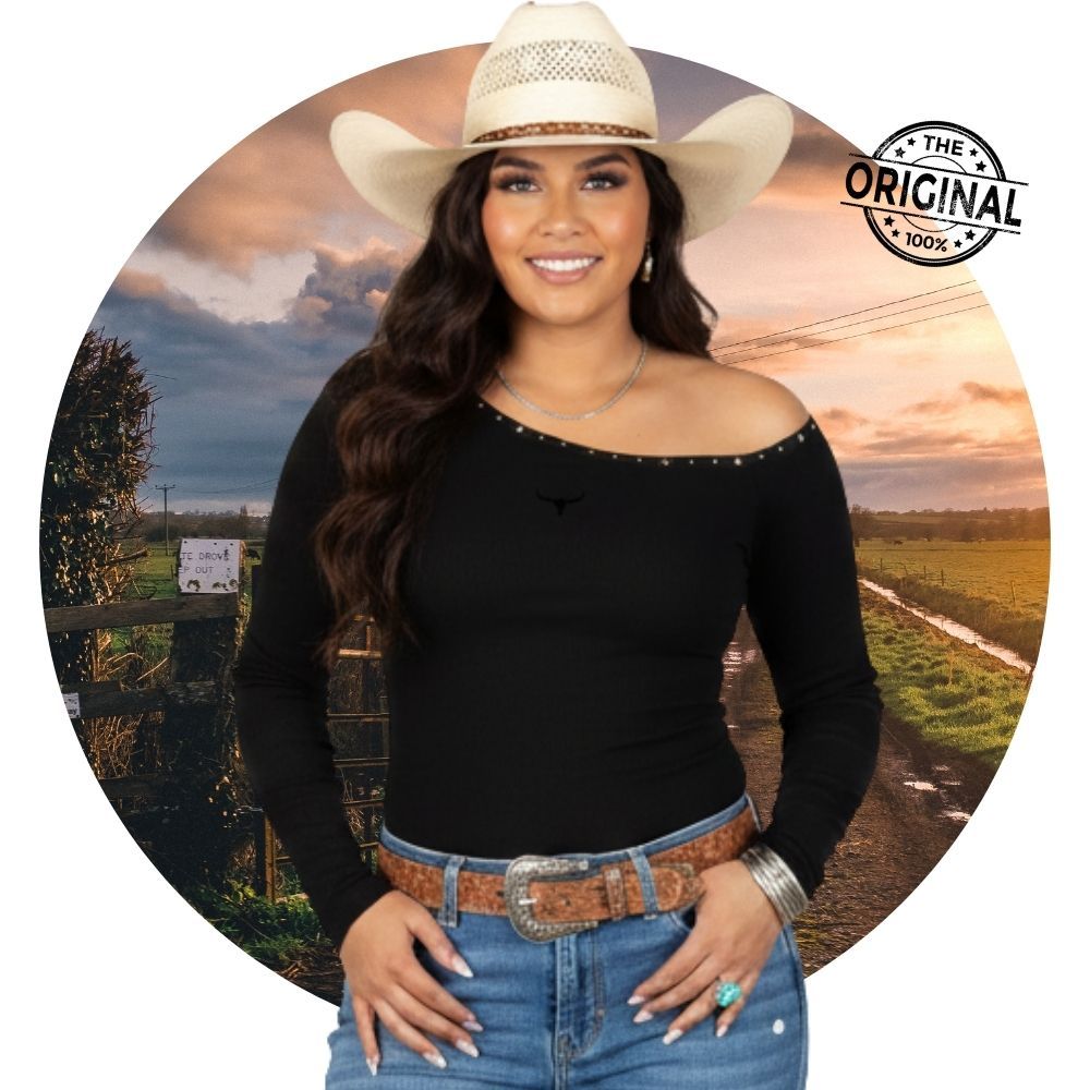 Blusinha Preta Manga Longa Um Ombro Caído Estiloso De Boiadeira Chique Moiadeiros em Oferta na Shopee