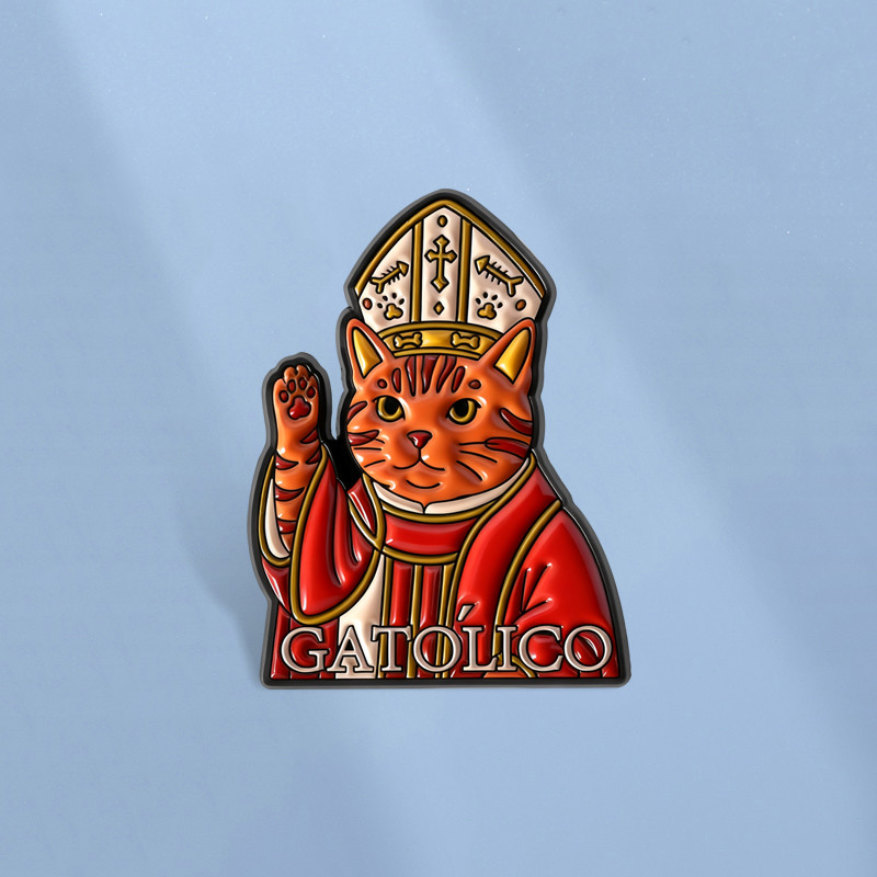 Pino Esmaltado De Gato Laranja Católico Desenho Animado Engraçado Animal Gatinho Broche Lapela Emblemas Mochila Acessóri