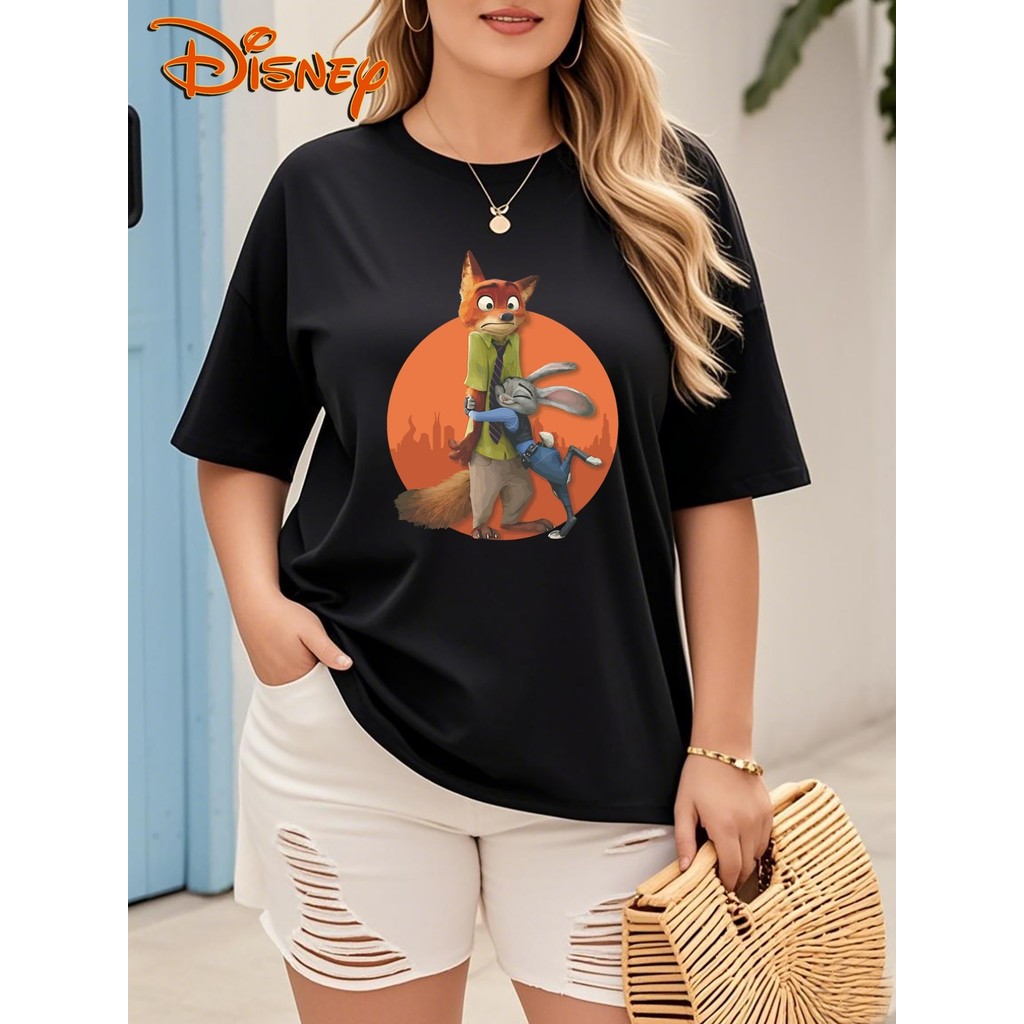 BR Moonlight Camiseta Feminina Disney Zootopia Nick Judy Oversized Esportiva Confortável Divertida Casual