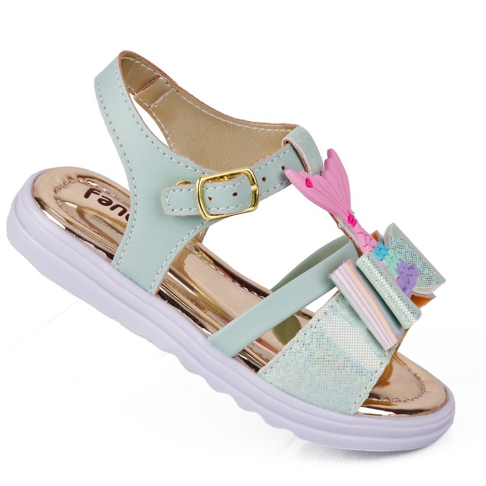 Sandália Infantil Feminina Sereia Holográfico Menina Confortável Leve Fanclub - Verde