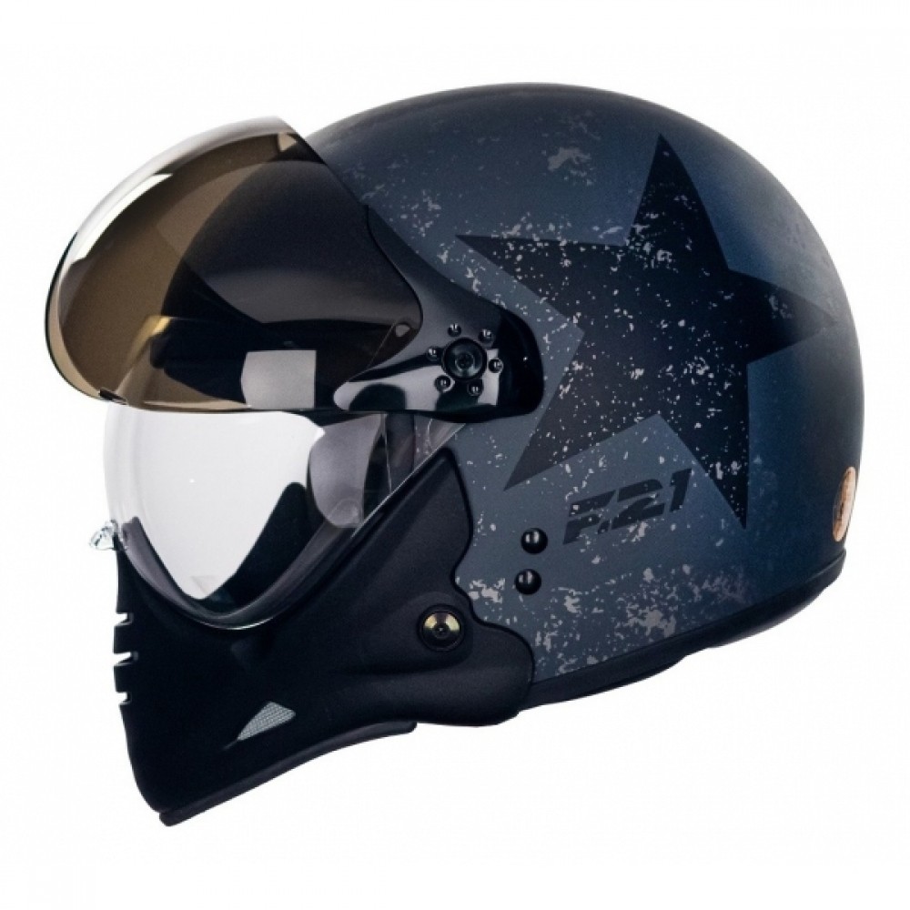 Capacete Moto Custom Peels F21 F-21 Us Army Tank Militar Aviador C/ 2 Viseiras Queixeira Removível