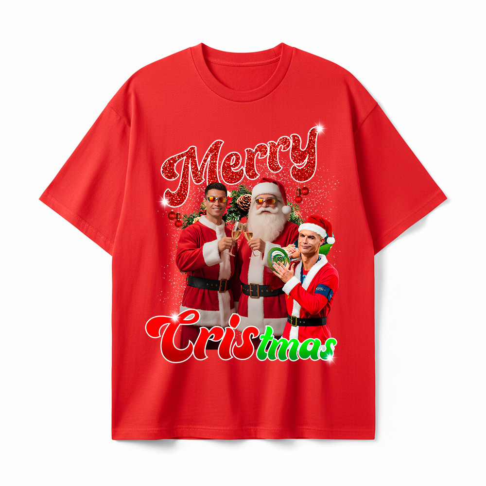 Camiseta Cristiano Ronaldo Merry Cristmas Camisa Feliz Natal Streetwear 30.1Algodão QualidadePremium