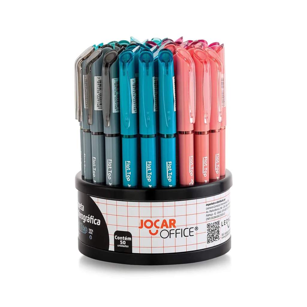 Caneta Esferográfica Flat Top 0.7 Azul - Display c/ 50 Unidades Sortidas Leonora - 97914 em Oferta na Shopee