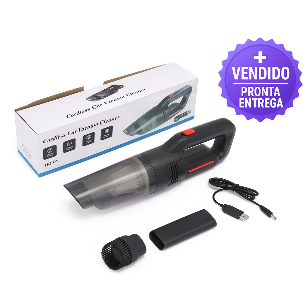 Aspirador Automotivo Sem Fio Recarregável USB Compacto Leve com Filtro Removível e Acessórios