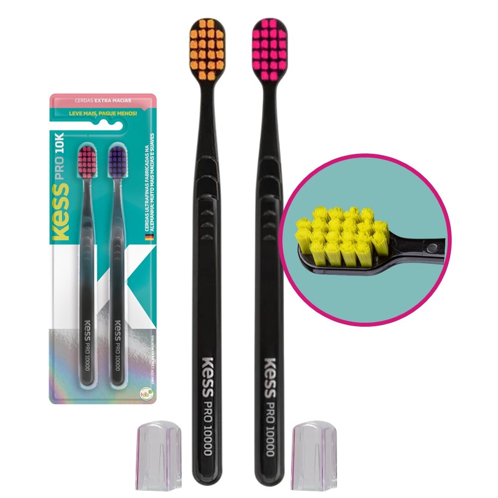 Kit 2 Escova de Dente Cerdas Extra Macias Pro 10K Kess Coloridas