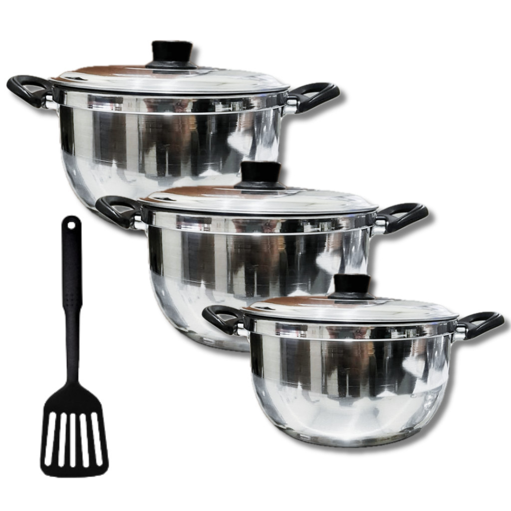 Kit 3 Caçarolas  Panelas Alumínio Polido 1 Espatula N. 18 e N. 16 N. 14