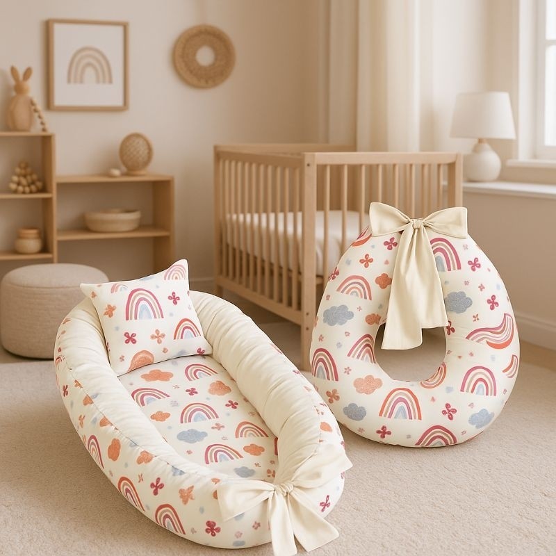 Combo Ninho Redutor de Berço e Almofada de Amamentação Extra Grande 100% Algodão em Oferta na Shopee