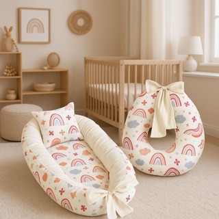 Combo Ninho Redutor de Berço e Almofada de Amamentação Extra Grande 100% Algodão em Oferta na Shopee