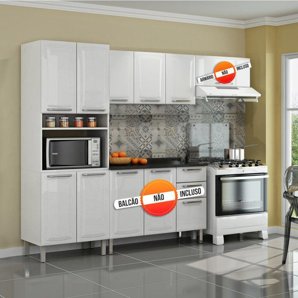 Cozinha Compacta Itatiaia Tarsila 2 Peças em Aço com Paneleiro e Armário Aéreo Branco em Oferta na Shopee