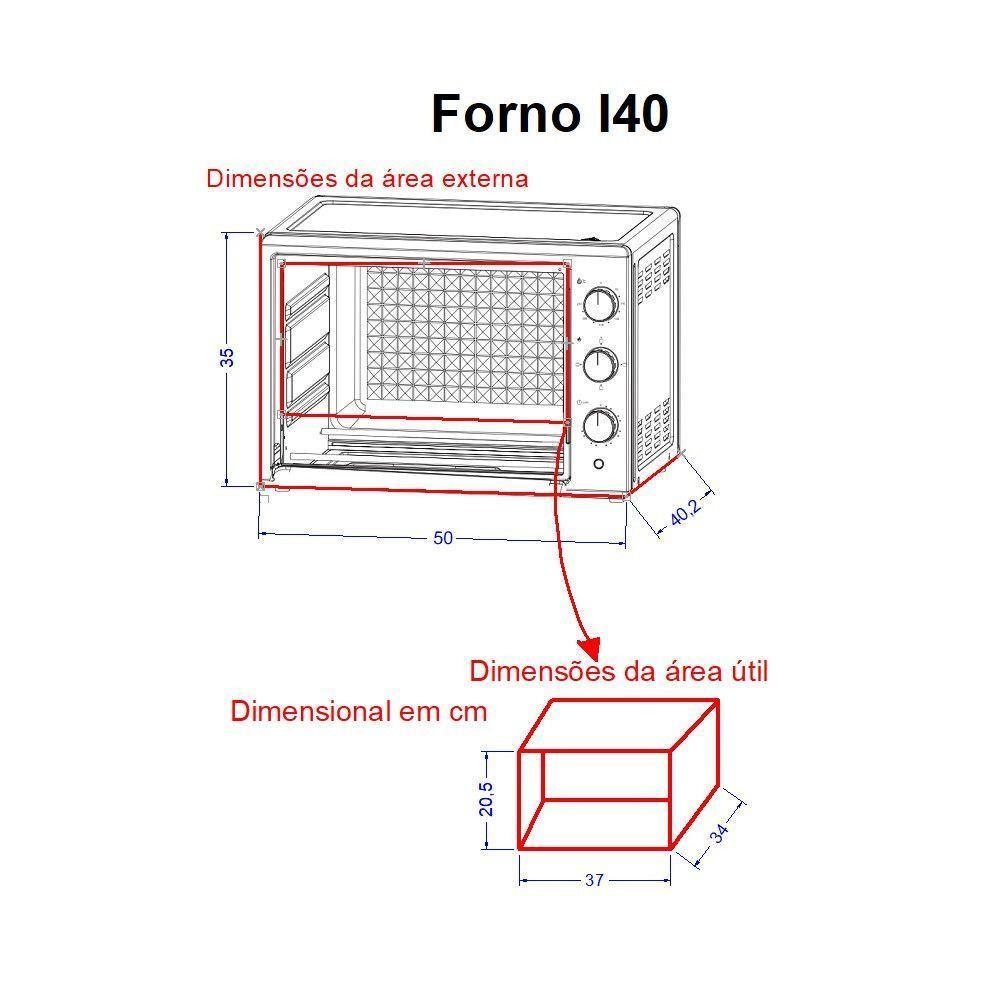 Forno Elétrico De Bancada 40Litros Fogatti Black I40Preto 220V · foto 2