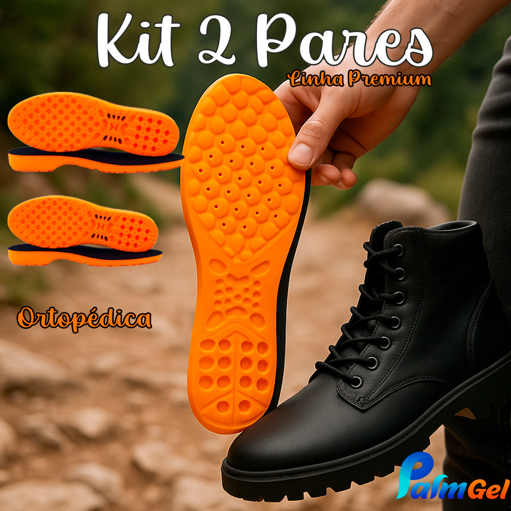 Kit Combo 2 Pares Palmilha Gel PU Legitima Original Ortopedico Anatomica Macia Confort PalmGel