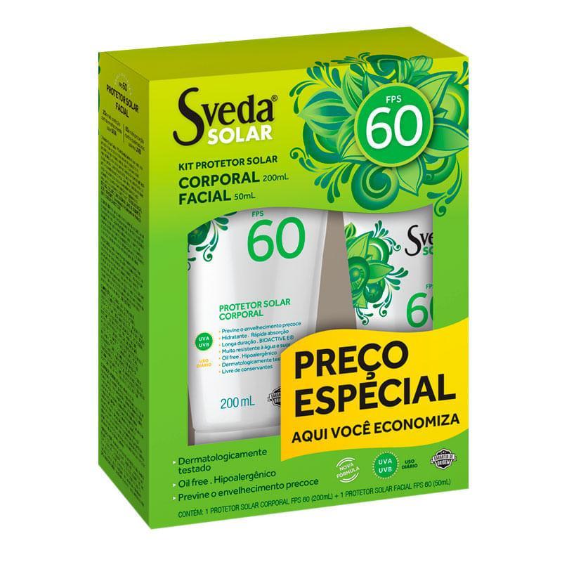Kit Sveda Solar Protetor Solar Corporal FPS60 200ml + Protetor Solar Facial FPS60 50ml em Oferta na Shopee