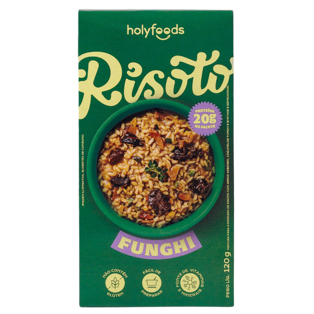 Risoto Funghi Cogumelos Fundhi e Shiitake com 20g de Proteina 120g holyfoods