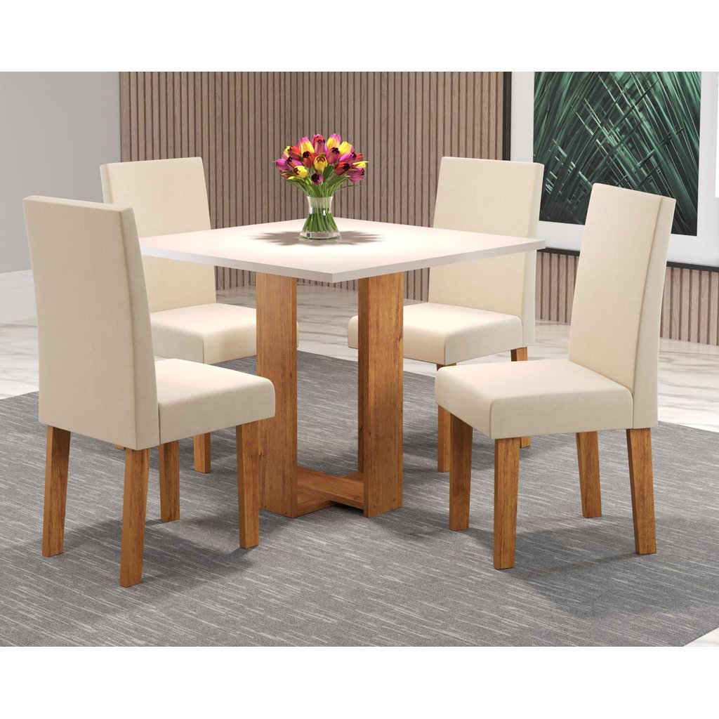 Conjunto Sala de Jantar Chiara Quadrada com 4 Cadeiras Vênus Mel/Blonde/Bege em Oferta na Shopee