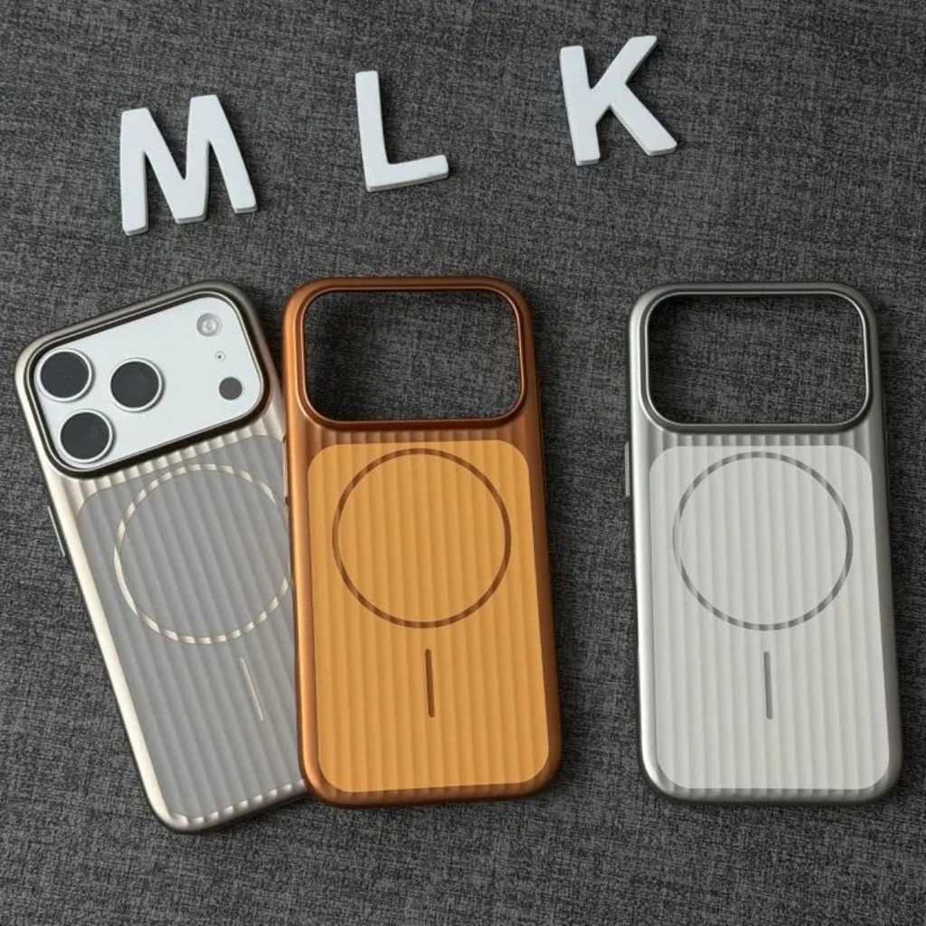 Capa Rígida Prateada Com Listras De Duas Cores Para iphone 17 16 15 pro max