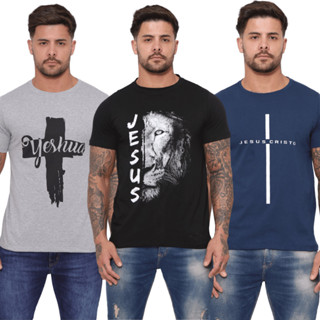 Kit 3 Camisa, Camiseta Plus Size Jesus Cruz Logo Religiosa Evangélica 100% Algodão em Oferta na Shopee