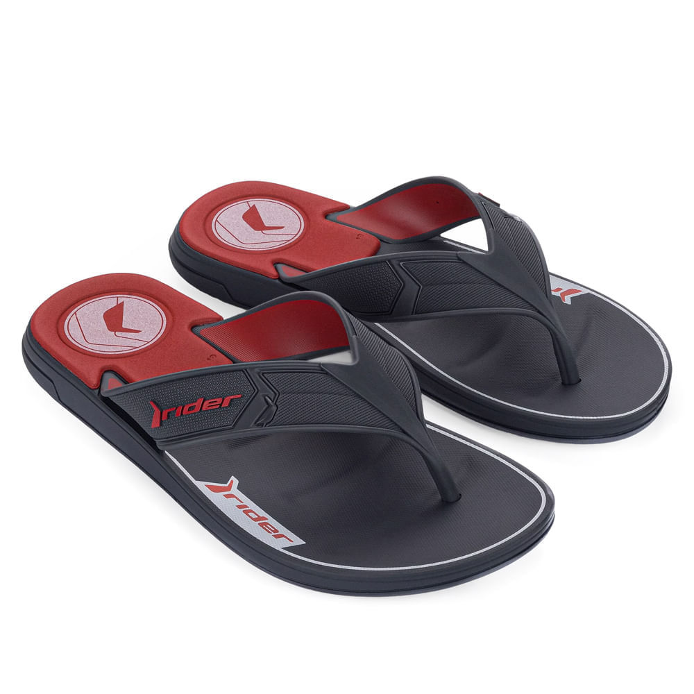 Detalhes do Chinelo Masculino Rider Start III Tira Larga Preto Vermelho
