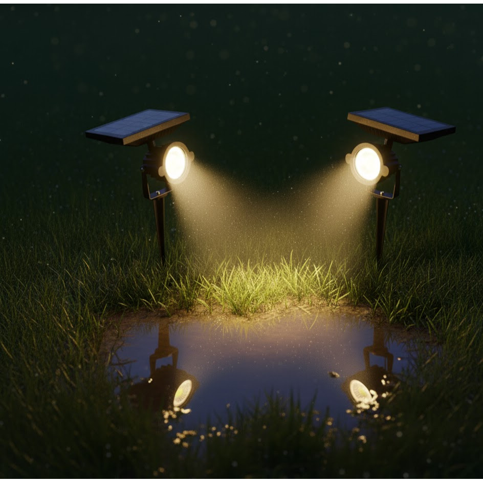 KIT 02 Luminaria Espeto Jardim Solar IP68 Branco quente Decoração Externa Spot Led Jardinagem Gramado Iluminação