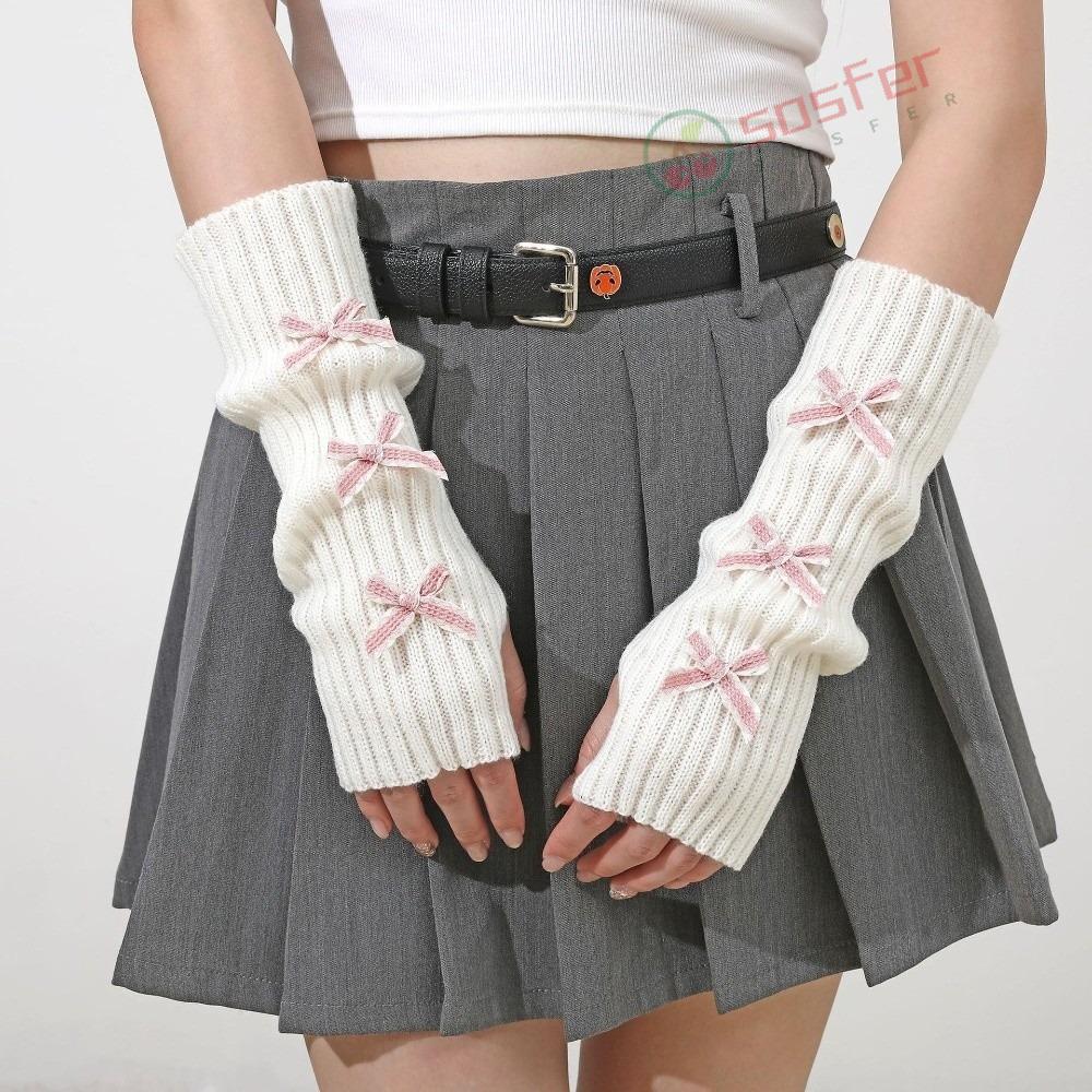 Luvas Sem Dedos Com Laço SOSFER , Aquecedores De Braço De Malha Longa Fofo E Grosso , Mãos Livres Y2K Outono em Oferta na Shopee