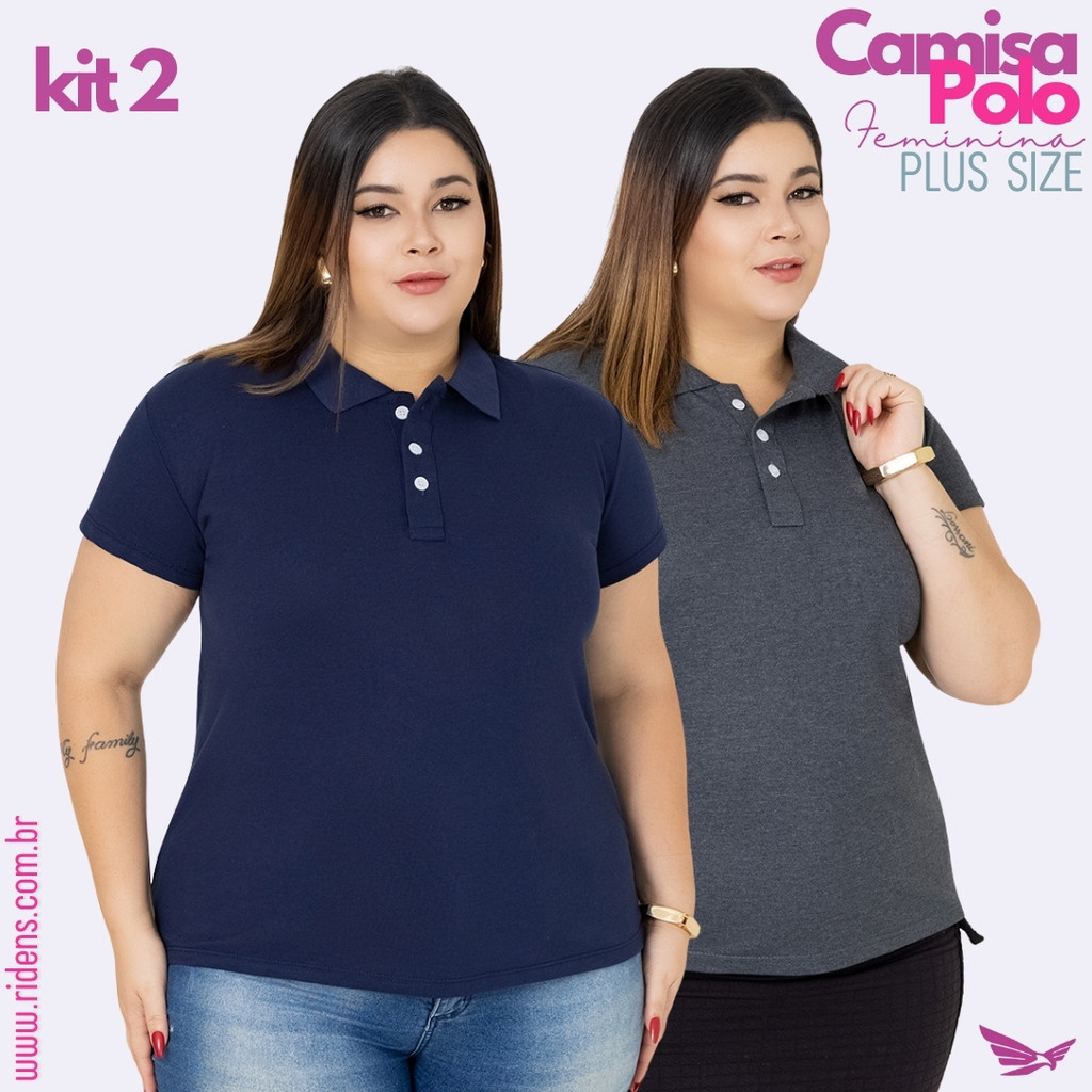 Kit 2 Camisa Plus Size Gola Polo Feminina Uniforme Tecido Premium 100 % Algodão e Ótimo Acabamento em Oferta na Shopee