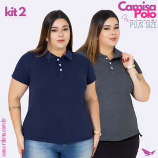 Kit 2 Camisa Plus Size Gola Polo Feminina Uniforme Tecido Premium 100 % Algodão e Ótimo Acabamento em Oferta na Shopee