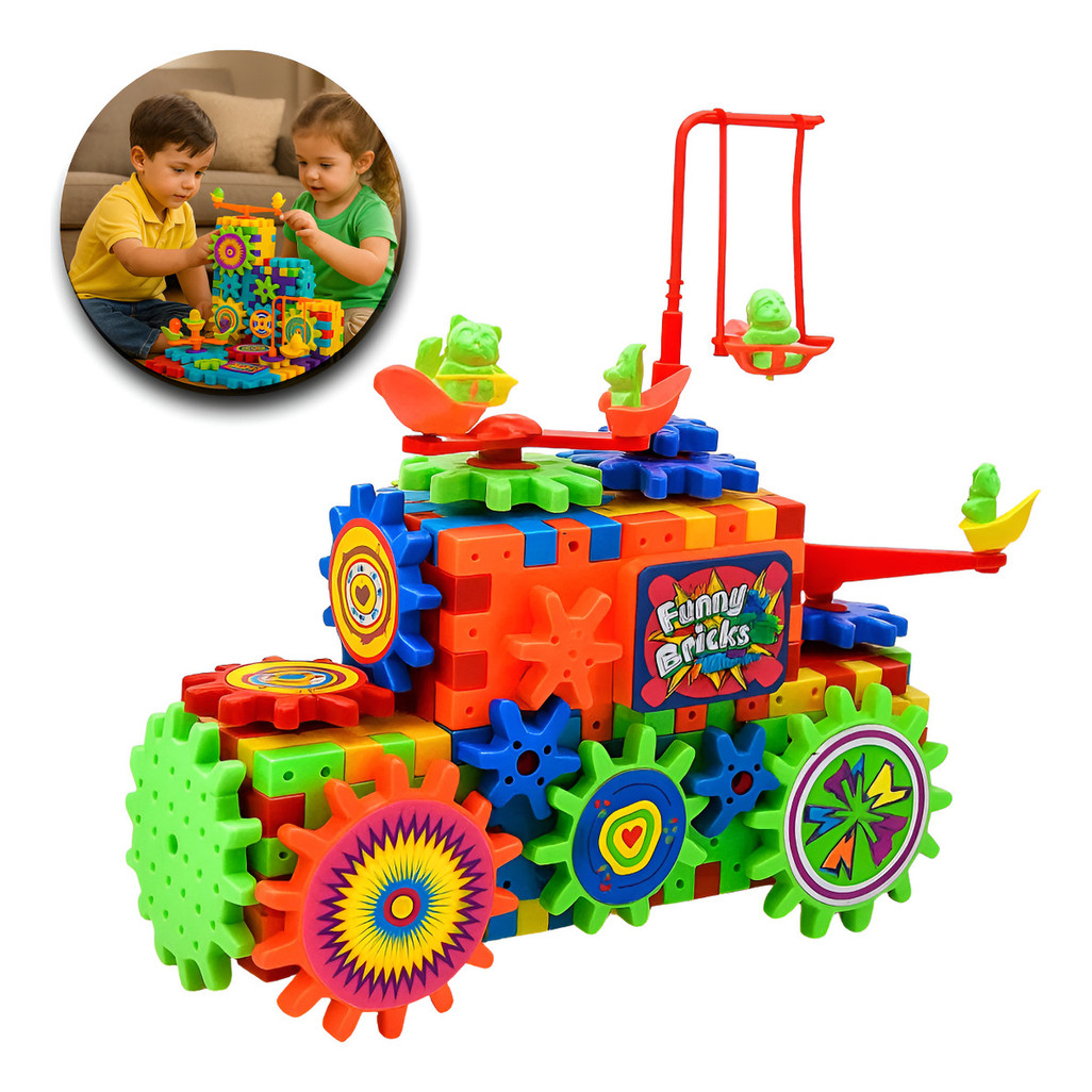 Kit Blocos De Montar Infantil Com Engrenagens Giratória 81pç em Oferta na Shopee