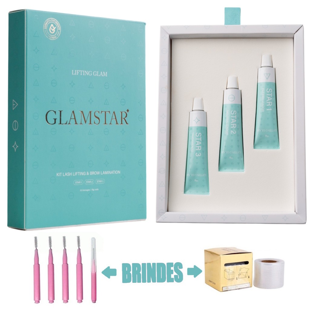 Kit  Brow Lamination e Lash Lifting Glamstar Lifting Glam Plastico Filme Escovinha Interdental