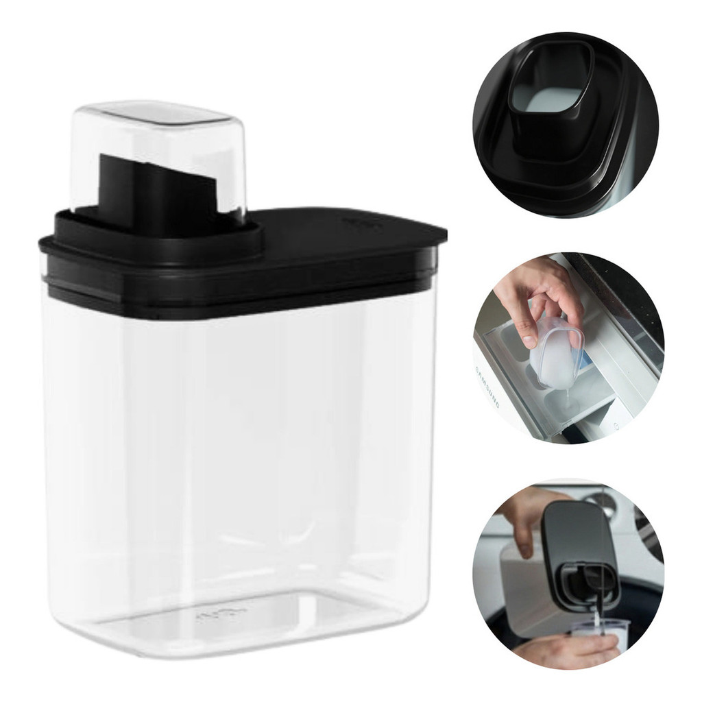Dispenser Porta Sabão em Pó Líquido Amaciante Lavanderia Bico Dosador Hermético Flow Ou Preto 1,5L