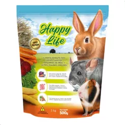 Ração Coelho Happy Life Roedores Alimento Completo 500g Ração para Coelhos