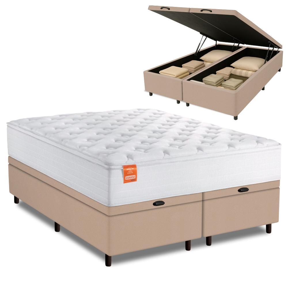 Cama Box Baú Colchão Casal King Molas Ensacadas Real 193x203x68cm Branco / Bege Inducol em Oferta na Shopee