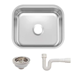 Kit Completo Cuba De Aço Inox Retangular Acetinado Basic 17L Com Válvula e Sifão Pronto Para Uso