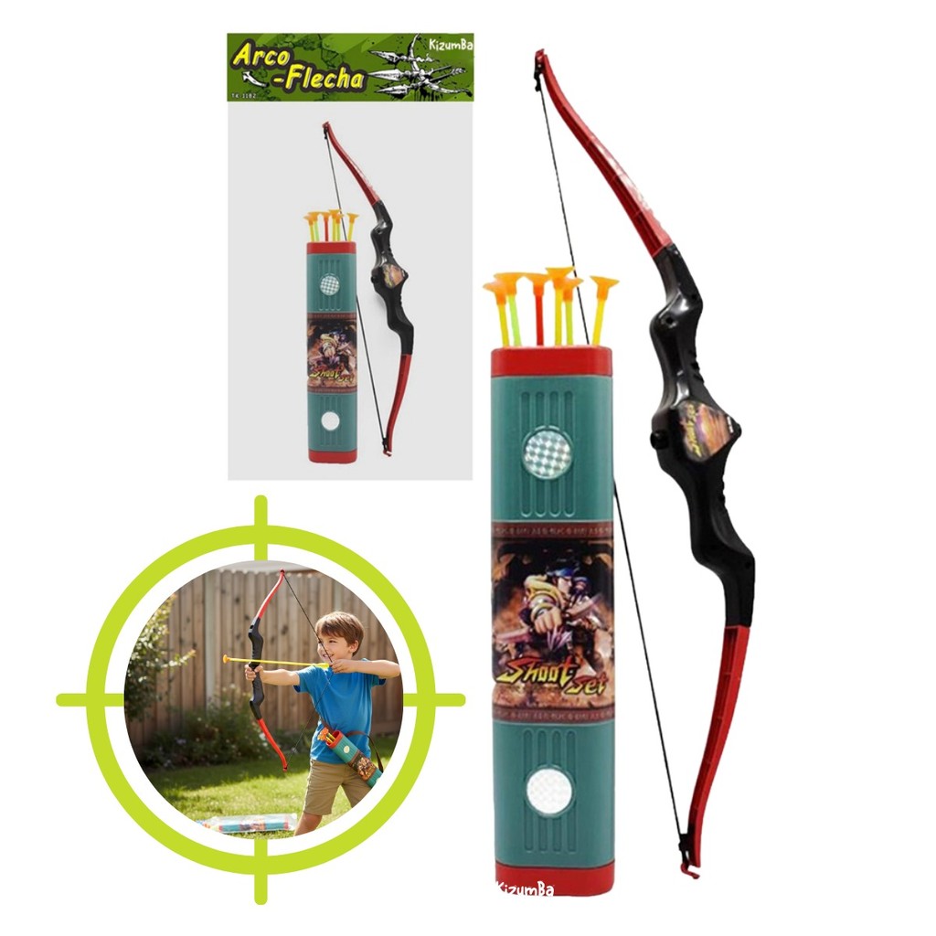 Conjunto Arco E Flecha Infantil Com Bolsa Aljava E Flechas Com Ventosa Educativo Criança Kizumba