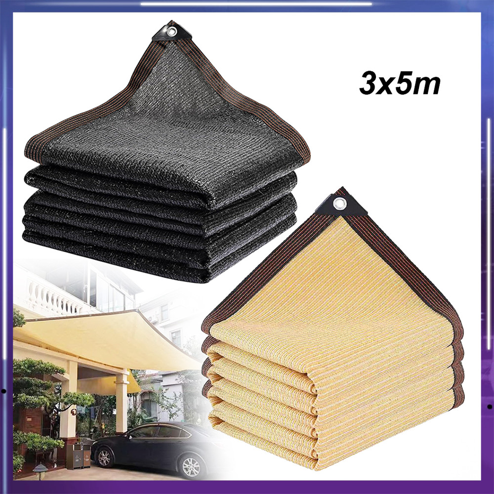 Protetor solar 90% para pátio,3x5 m,para guarda-sol e cobertura tela de privacidade,para jardim,pérgola, deck,Preto/Bege