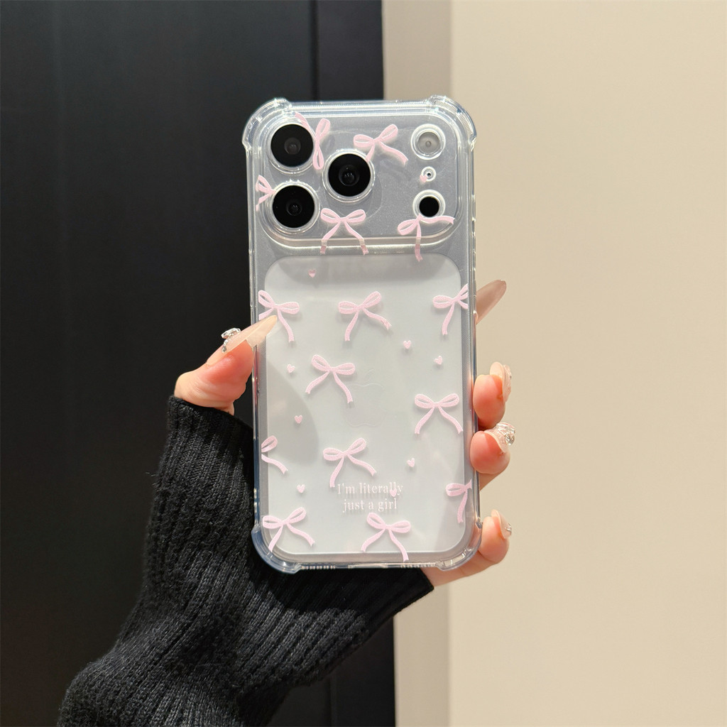 Capa para celular laço rosa adequada para iPhone 17 16 11 12 13 14 15 Pro Max Plus XR X XS TPU Capa Macia