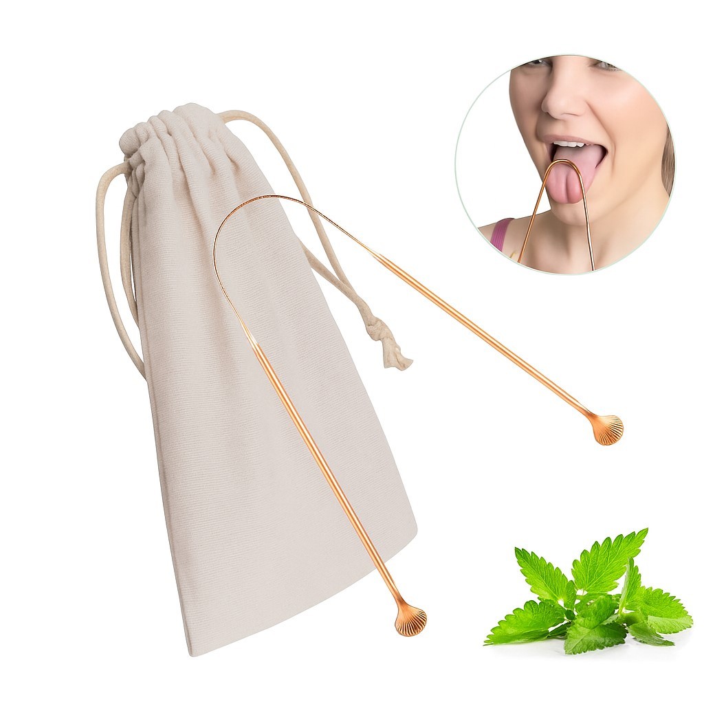 Limpador Raspador de Língua Cobre Higiene Bucal Saco Algodão