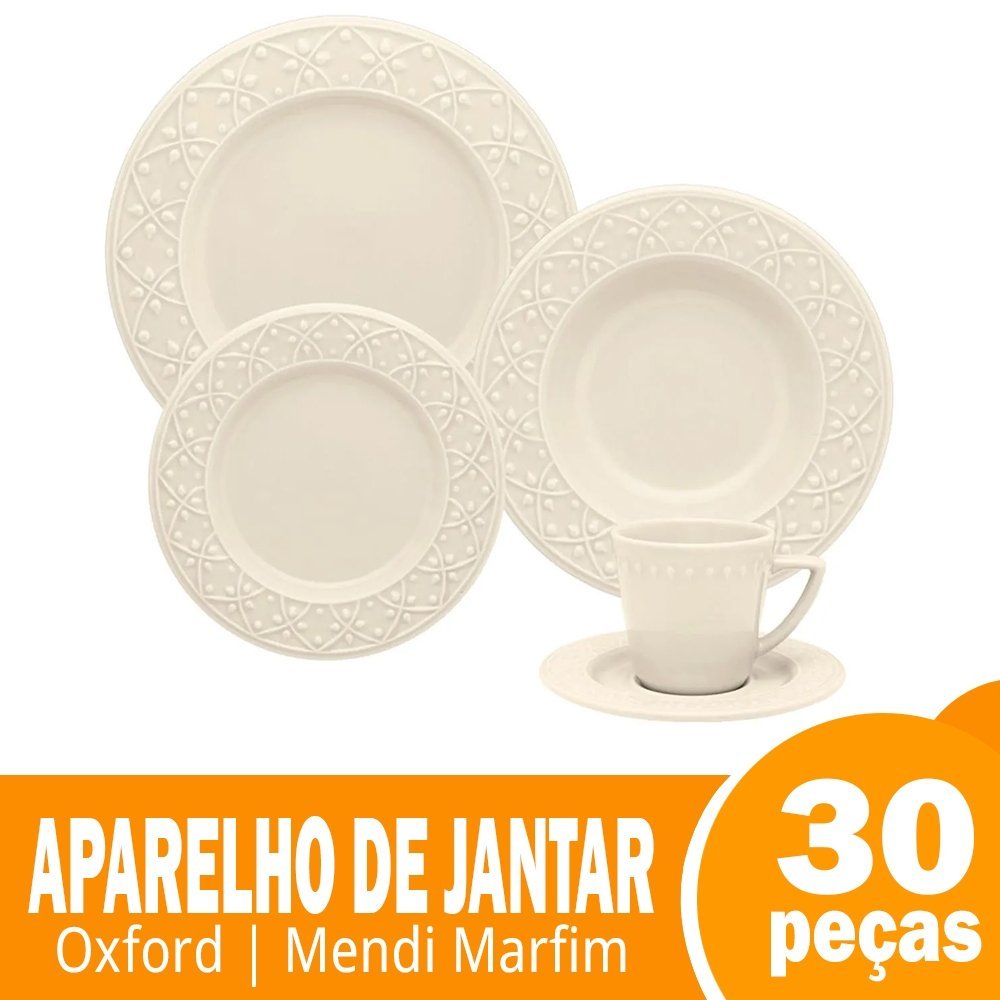 Aparelho de Jantar/Chá Oxford Mendi Marfim 30 Peças