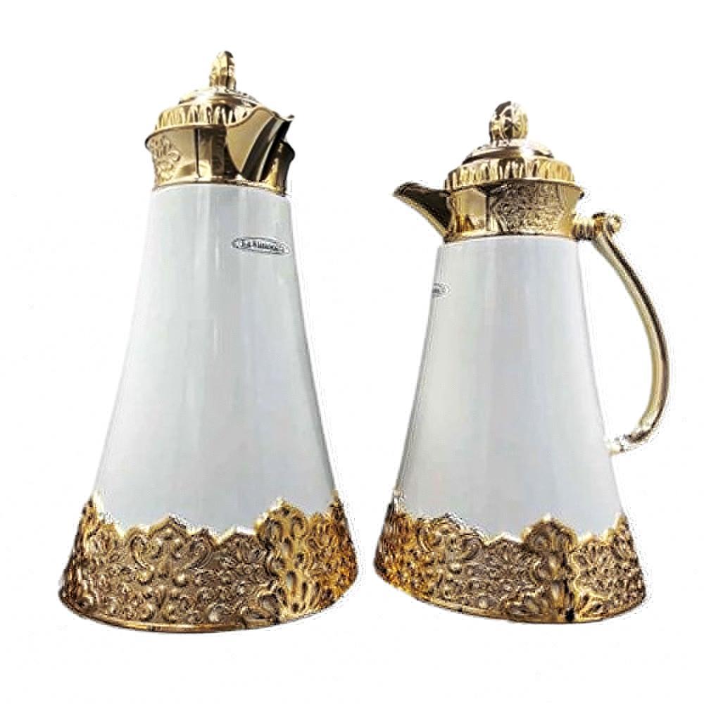 Imagem Conjunto de Garrafas Térmicas 1 Litro e 700 ML Aurea Luxo Quente Frio Inox Branca/Dourada G95 - Gran