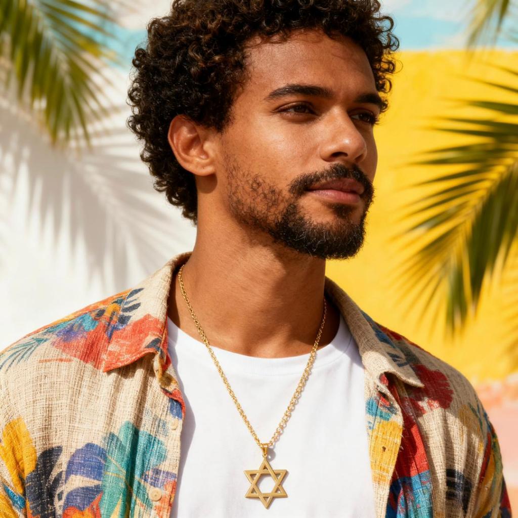 Colar Estrela de Davi Dourado Unissex – Pingente Moderno e Elegante, Acessório Religioso e de Estilo
