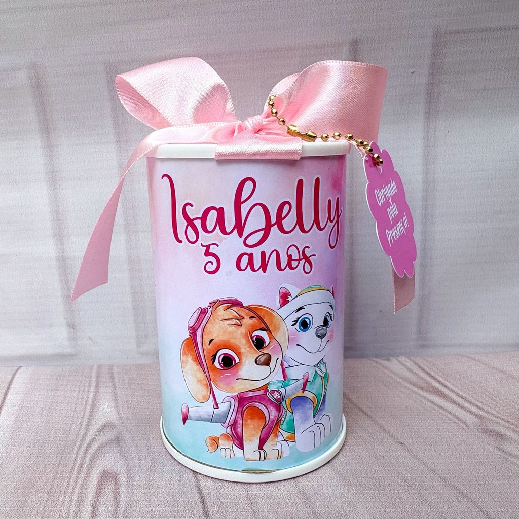 Cofrinho Personalizado Skie Patrulha canina Rosa Lembrancinha Festa Infantil Aniversário
