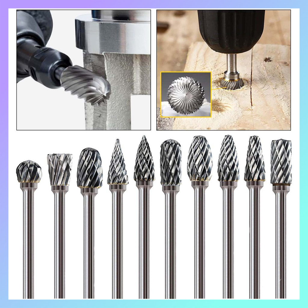 10 peças de rebarbas de carboneto, rebarbas rotativas de corte de carboneto, usadas para processamento, perfuração, grav