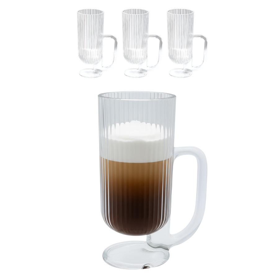 Jogo 6 Taças Caneca Para Capuccino Nespresso Em Vidro Canelado Com Alça em Oferta na Shopee