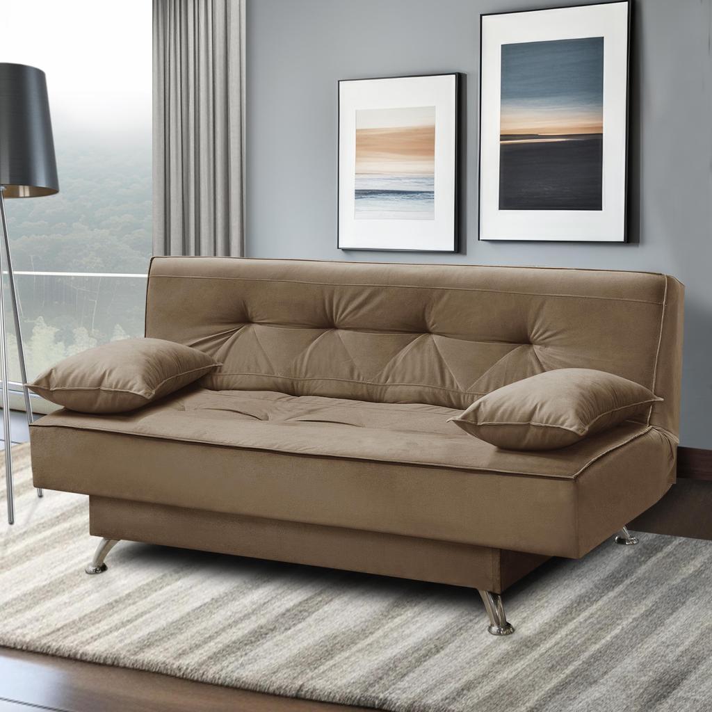 sofá cama 1,80m França Suede Cappuccino Adonai Estofados em Oferta na Shopee