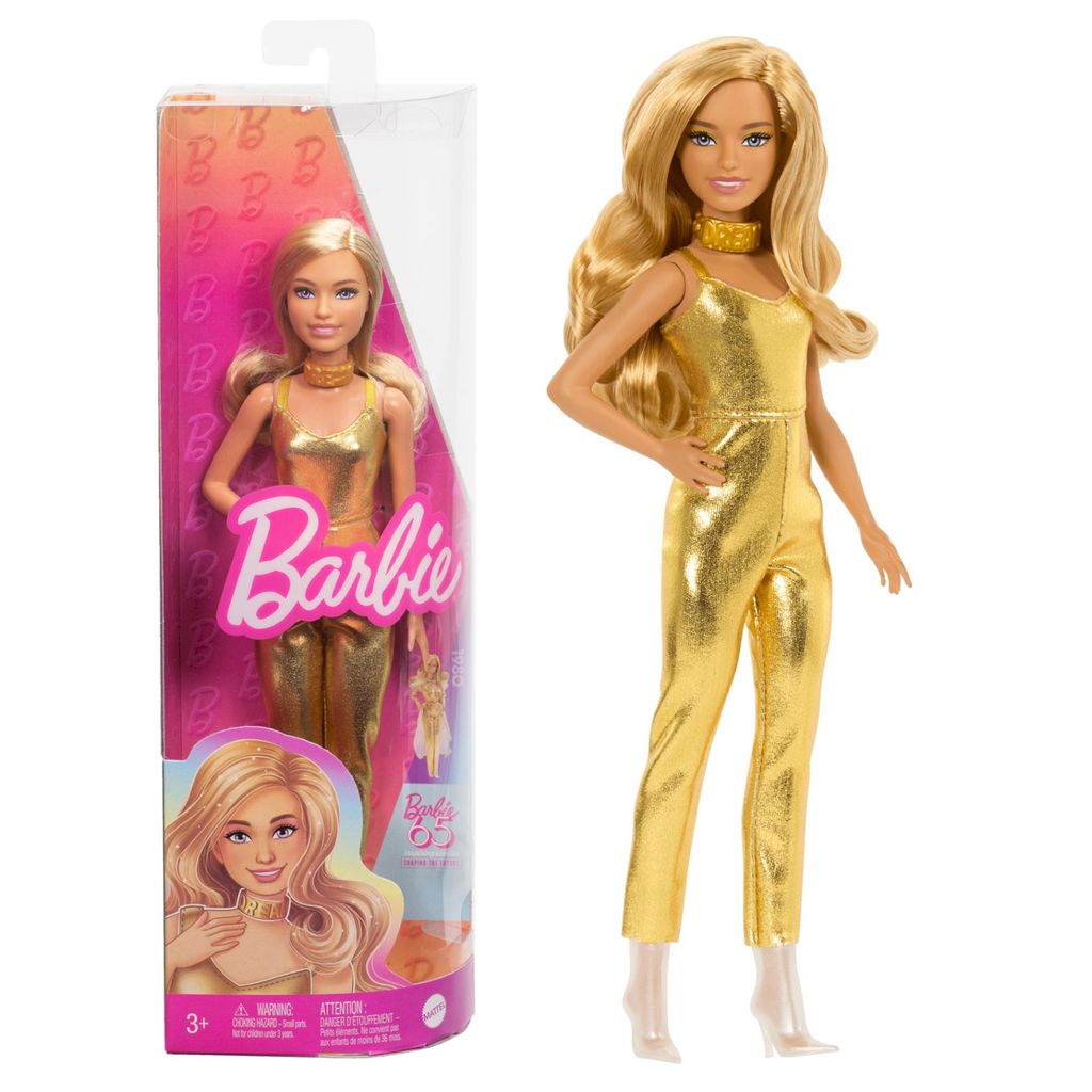 Boneca Barbie Fashionistas Loira Macacão Dourado #222 - Mattel
